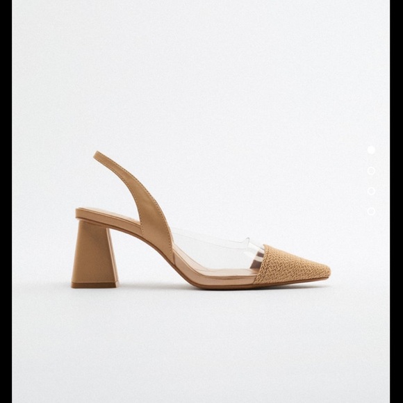 Heeled sling back clear straw textured rafia heels - Picture 1 of 8